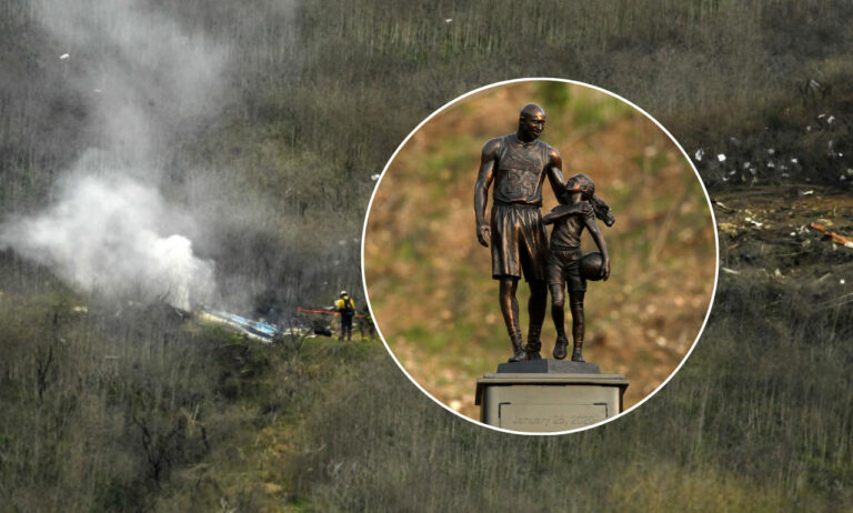 Inauguran estatua de Kobe Bryant y su hija en el lugar del accidente