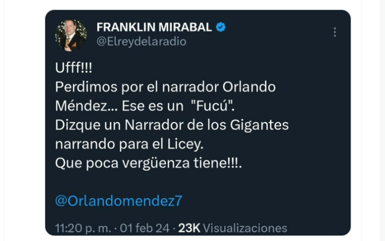 Controversia en el Béisbol Dominicano: Franklin Mirabal Critica a Orlando Méndez en Redes Sociales