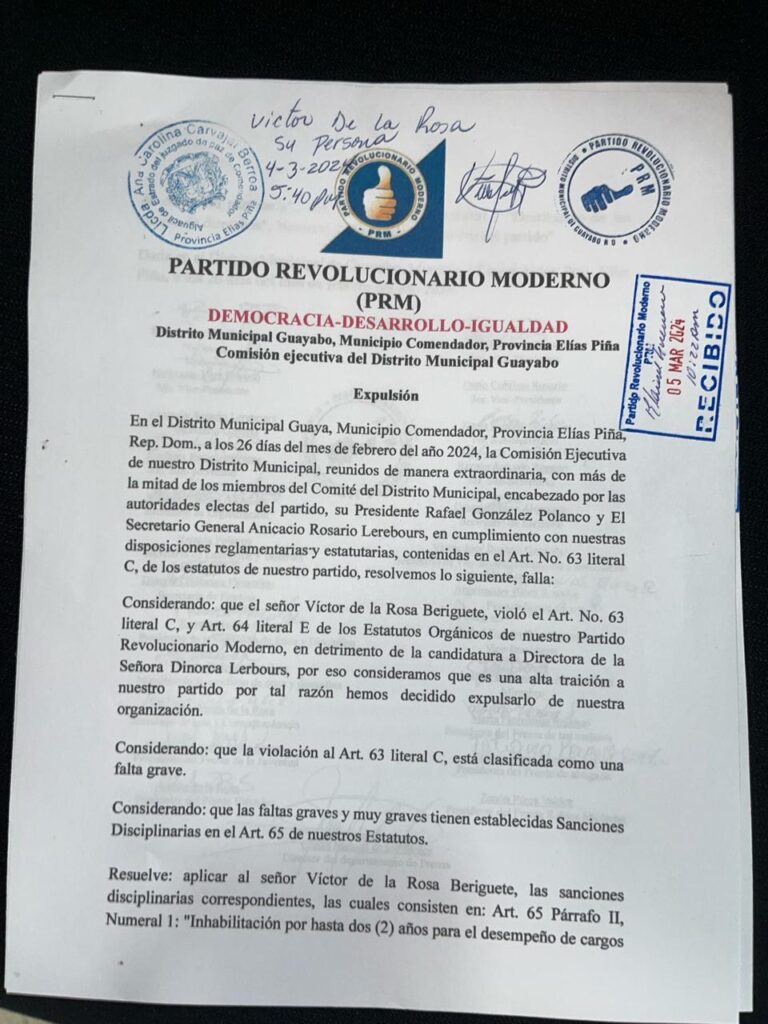 PRM expulsa a tres dirigentes de esa organización por “alta traición”