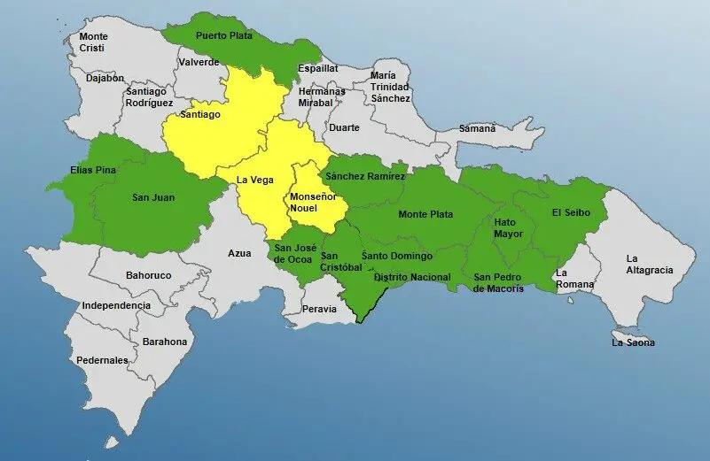 Tres provincias en alerta amarilla y 12 en verde