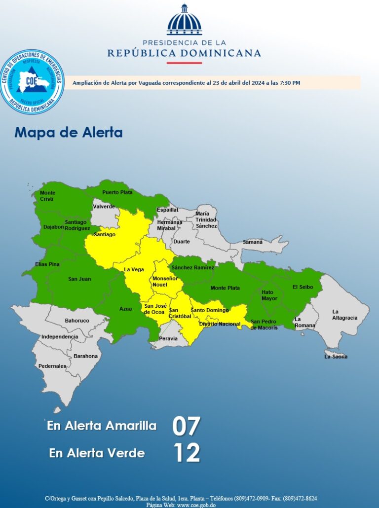 COE aumenta a 7 las provincias en alerta amarilla, incluye el Gran Santo Domingo – noticias telemicro