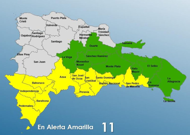 Aumentan a 11 las provincias en alerta amarilla