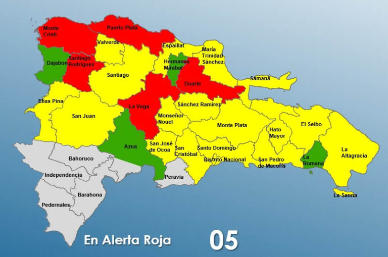 COE coloca 5 provincias en alerta roja por efectos de vaguada