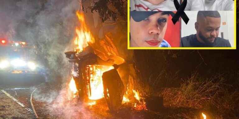 Cuatro personas mueren calcinadas tras incendiarse yipeta en que viajaban por la autopista Duarte
