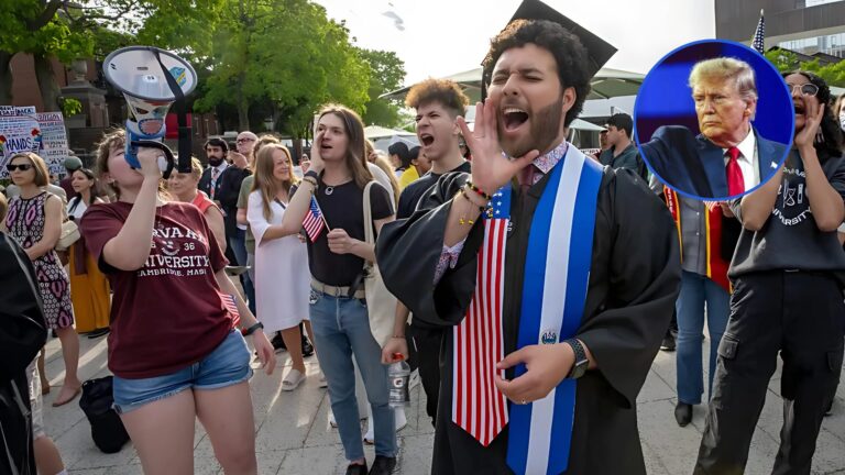Estudiantes protestan en el campus de Harvard ante recortes millonarios de Trump