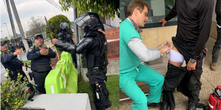 Cuatro policías resultaron heridos con flechas durante una protesta frente a la embajada de USA en Bogotá