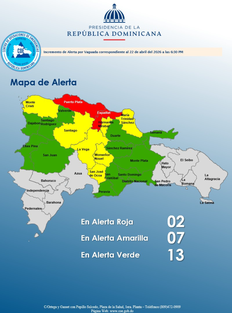 COE eleva a 2 provincias en alerta roja; advierte fuertes lluvias por vaguada #FVDigital